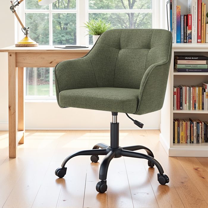 Chaise de Bureau Fauteuil dAppoint pour le Bureau à Domicile en Tissu Coton-Lin Hauteur Réglable Vert Chaise de Bureau Fauteuil dAppoint pour le Bureau à Domicile en Tissu Coton-Lin Hauteur Réglable Vert