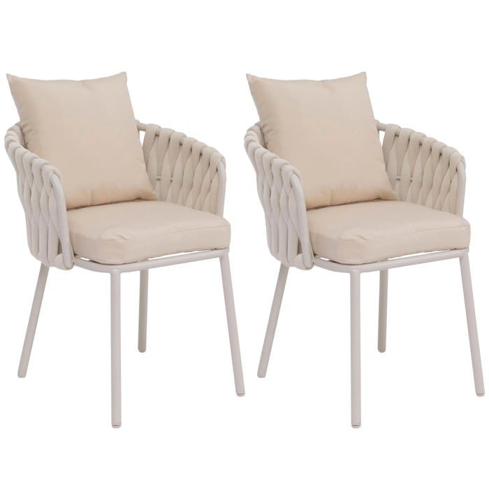 Lot de 2 chaises de jardin aluminium et corde tressee structure aluminium thermolaque creme et coussins 04_0008732 Lot de 2 chaises de jardin aluminium et corde tressee structure aluminium thermolaque creme et coussins 04_0008732