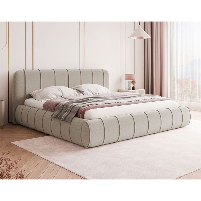Elsa - lit coffre king size - 180x200 cm - en velours - sommier inclus - Beige