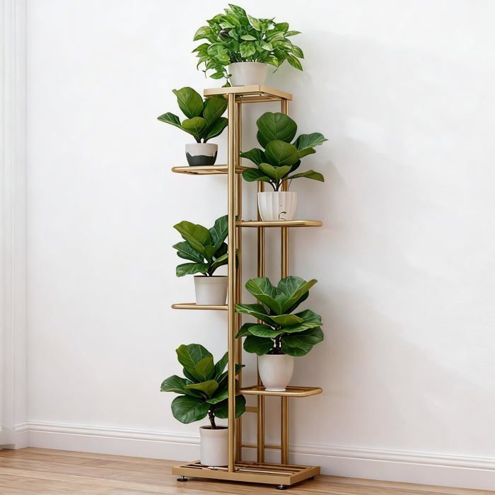 TRIUMPUNPRE Étagère à plantes dorée 6 niveaux métal salon balcon 41x22x108 cm
