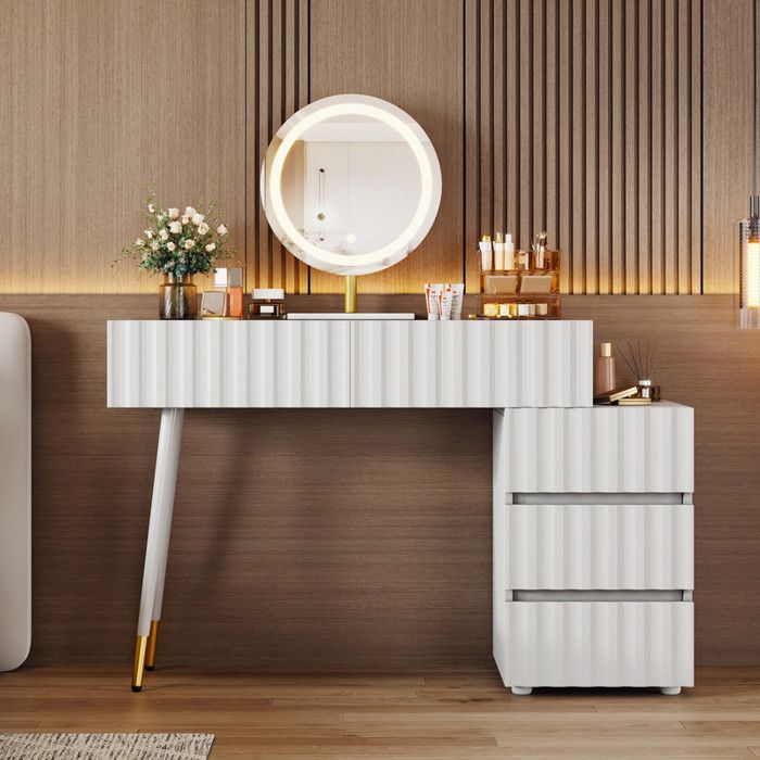 Bladez - Coiffeuse avec miroir LED Table de maquillage avec 5 tiroirs spacieux Meuble chambre design 100x127x40cm Blanc