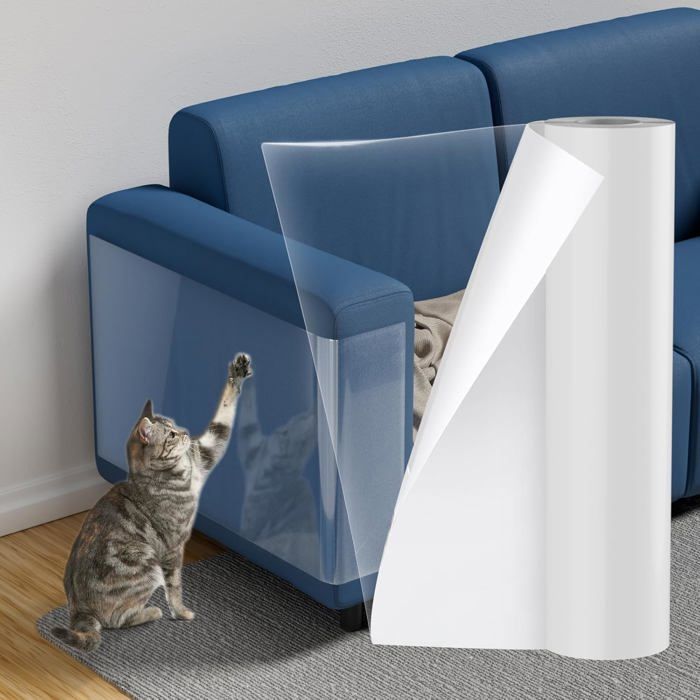 Protection Meuble Griffe Chat Rouleau Adhésif Sans Épingle Pvc Épais 150x12 cm Transparent Pour Canapé Tissu Bois