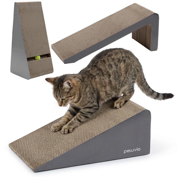 3 x Griffoir en Carton ondulé pour chat PELUVIO Trilo - Lot de 3 Griffoirs - Forme de L - Modulable