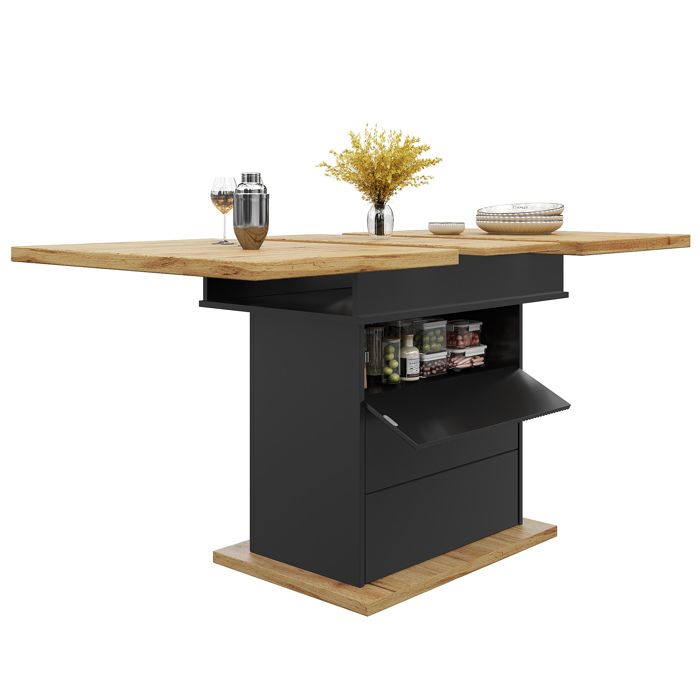Table à manger 4-6 personnes extensible 110-140 x 80 cm pliante avec 3 étagères noire