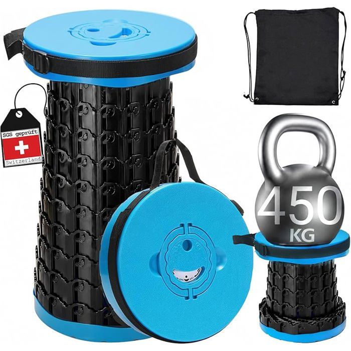 Tabouret Pliant Portable télescopique Hocker Pliant épaissi amélioré Capacité de Charge 450 kg Tabouret Pliant Bleu
