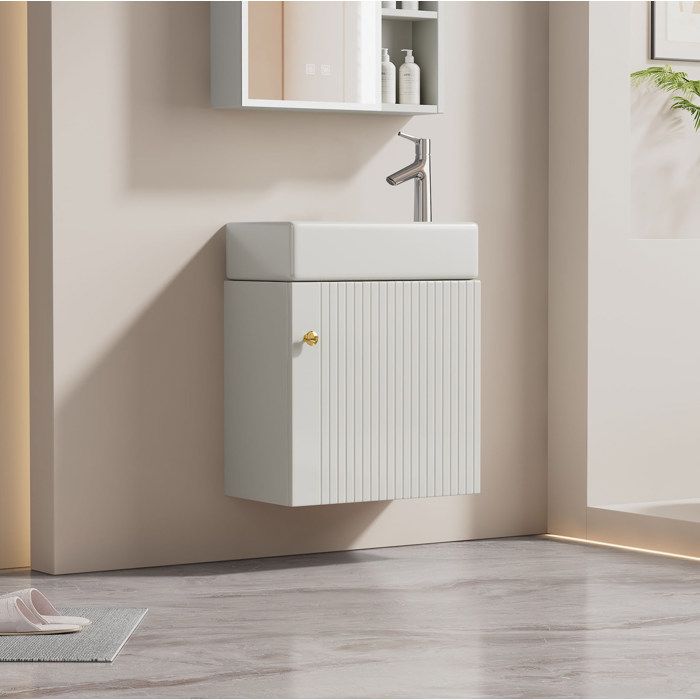 Meuble de Lavabo Suspendu 46x26x56 cm Armoire de Salle de Bain avec Evier en Céramique Cabinet de Rangement blanc