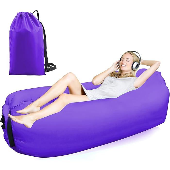 Pouf gonflable canapé de plage air avec sac portable violet profond M polyester