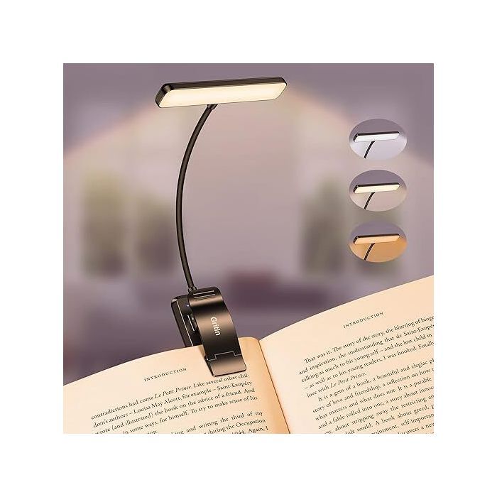 Liseuse LED Rechargeable 19 Lampes avec Pince 3 Couleurs  Cou Flexible 360° Protection des Yeux Portable pour Lit – Noir