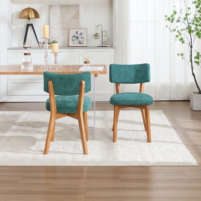 Lot de 2 chaises salle à manger lin vert assise rembourrée pieds bois massif pour cuisine bureau sans table Lot de 2 chaises salle à manger lin vert assise rembourrée pieds bois massif pour cuisine bureau sans table