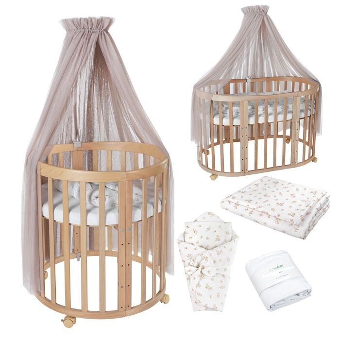 Waldin Lit Bébé Ovale 7en1 Évolutif Matelas - Naturel - Ensemble Branches Taupe inclus Waldin Lit Bébé Ovale 7en1 Évolutif Matelas - Naturel - Ensemble Branches Taupe inclus