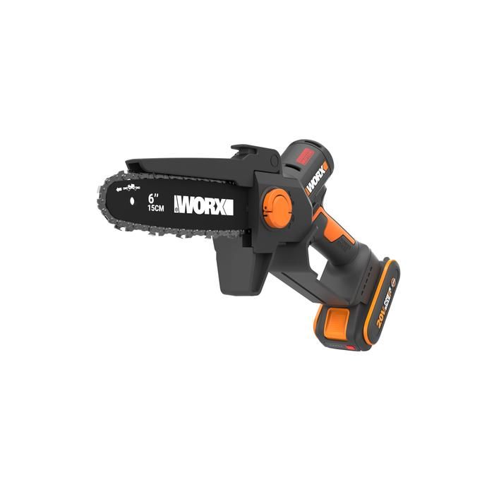 Elagueuse mini tronçonneuse 20V WORX WG327E guide 15 cm moteur brushless lubrification automatique 1 batterie 2Ah +chargeur