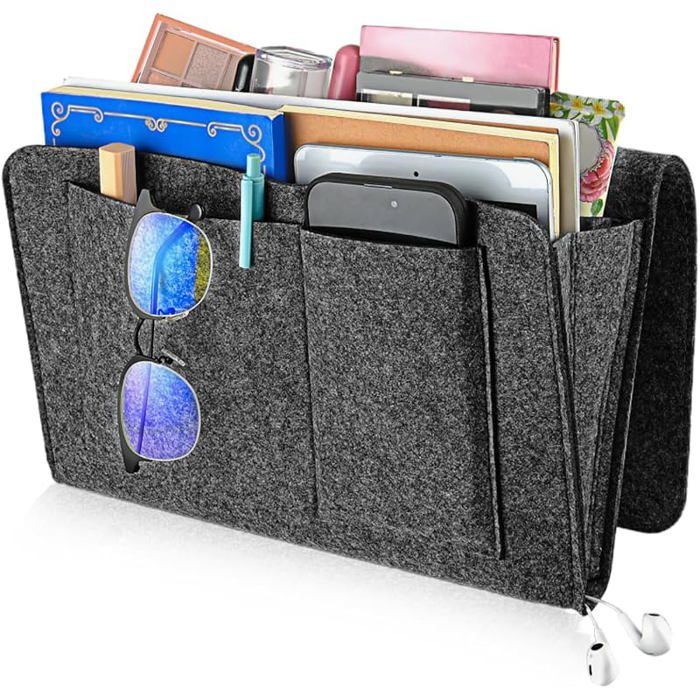 Organisateur de Chevet à 5 Compartiments Vide Poche Lit Poche de Lit Feutre Sac de Rangement en Feutre à Suspendre pour