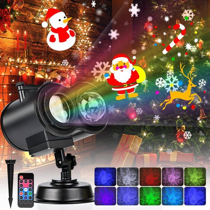 Projecteur Noel Exterieur et Interieur Lampe de Projection Noël avec Télécommande 16 Diapositives de Motifs Effets de Vagues P