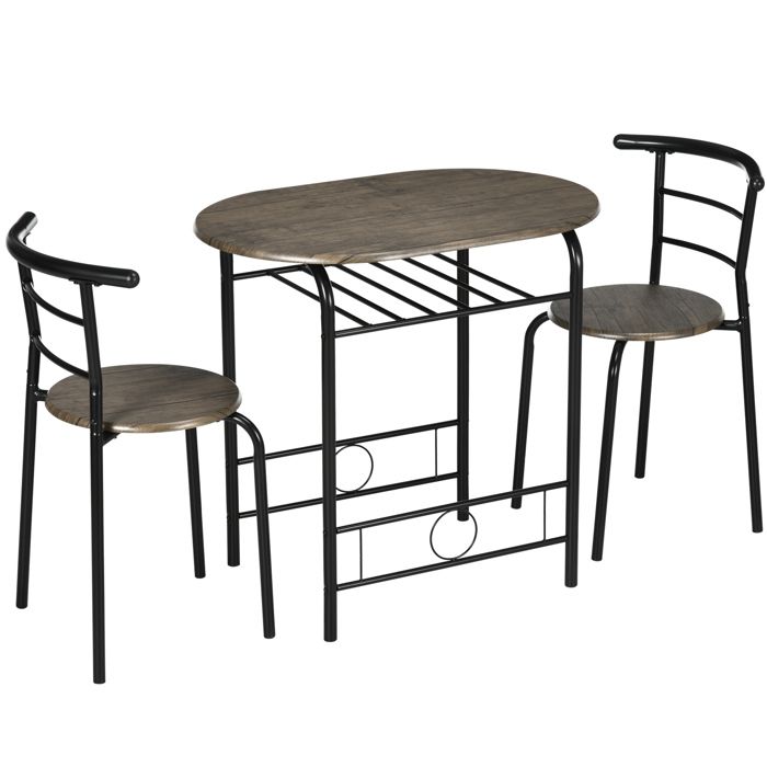 Ensemble bistro – Table de cuisine avec 2 chaises – Gain de place – MDF et métal – Noir