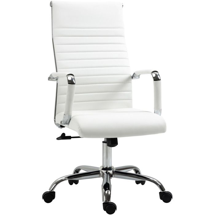 SENVIRO Fauteuil de bureau ergonomique blanc en simili cuir 54 x 62 x 104-114 cm réglable roulettes 360° accoudoirs
