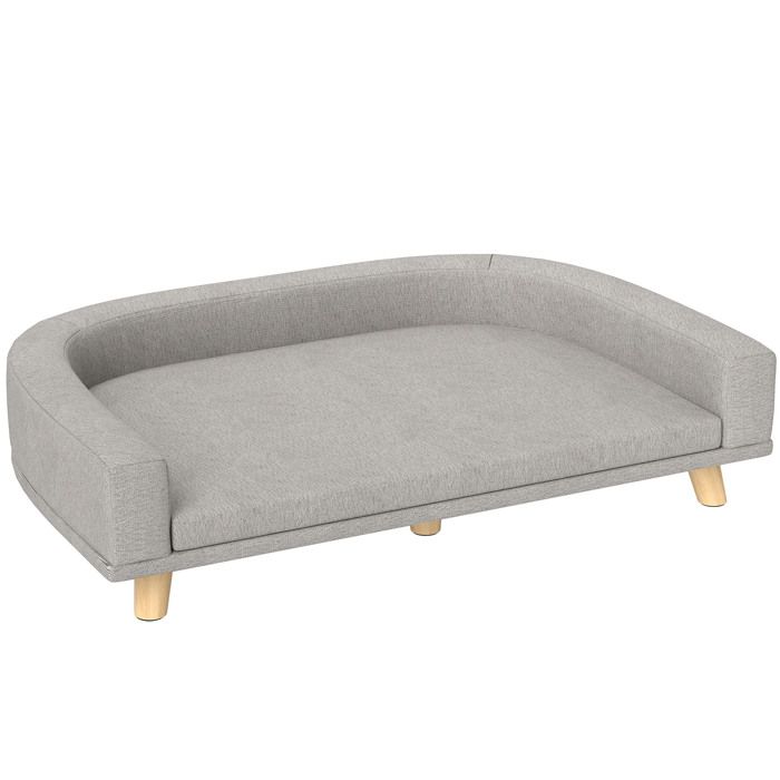 Canapé pour chien et chat surélevé avec coussin pieds en bois de pin gris 98 x 67 x 25 cm
