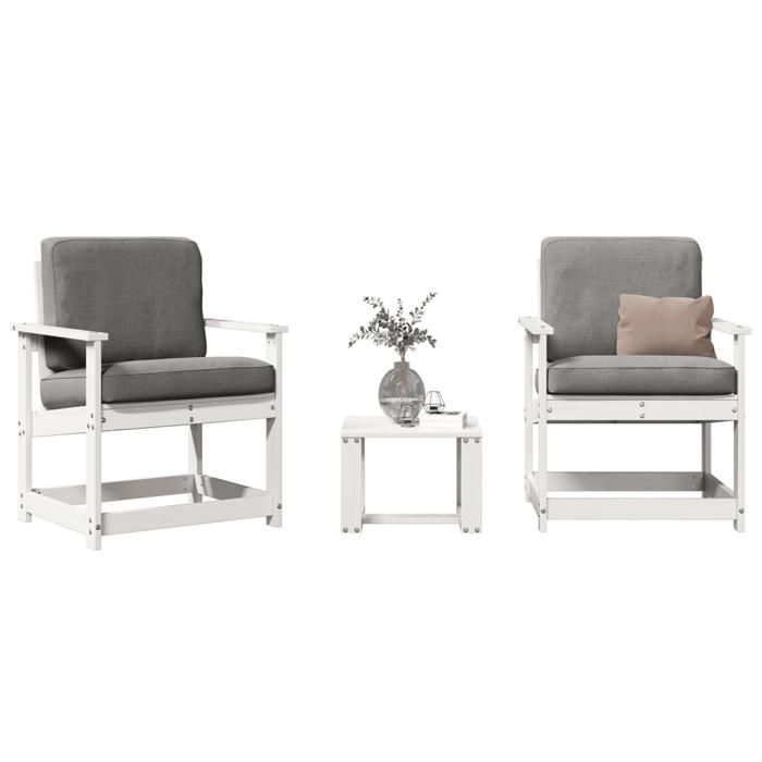Blanc Salon de jardin 3 pcs blanc bois massif de pin - Siège de balcon LV67493