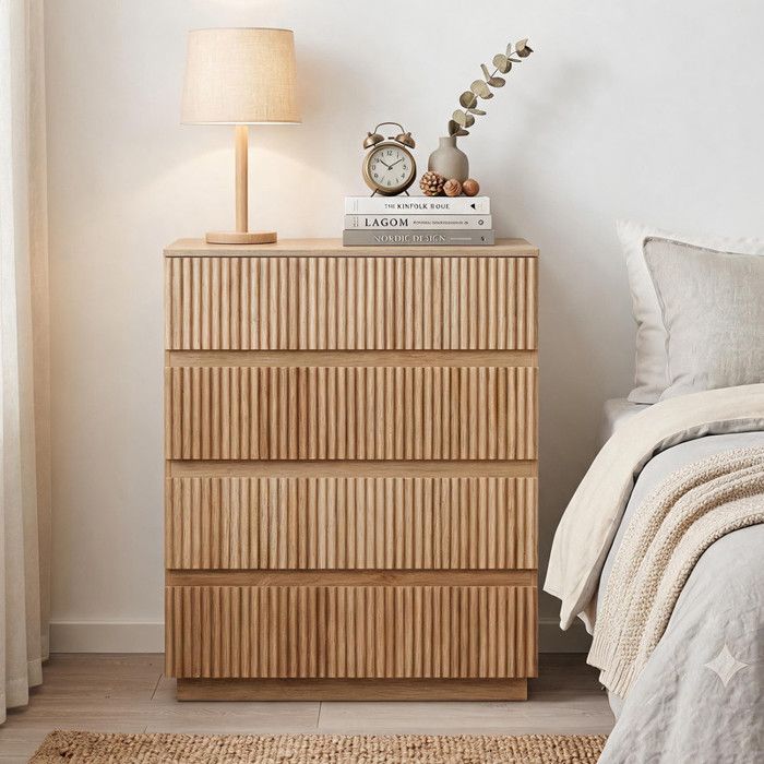 Commode avec 4 Tiroirs - ALIGHTUP - Design cannelés Rangement Meuble Chambre Chêne 60 x 38 x 78 cm Commode avec 4 Tiroirs - ALIGHTUP - Design cannelés Rangement Meuble Chambre Chêne 60 x 38 x 78 cm