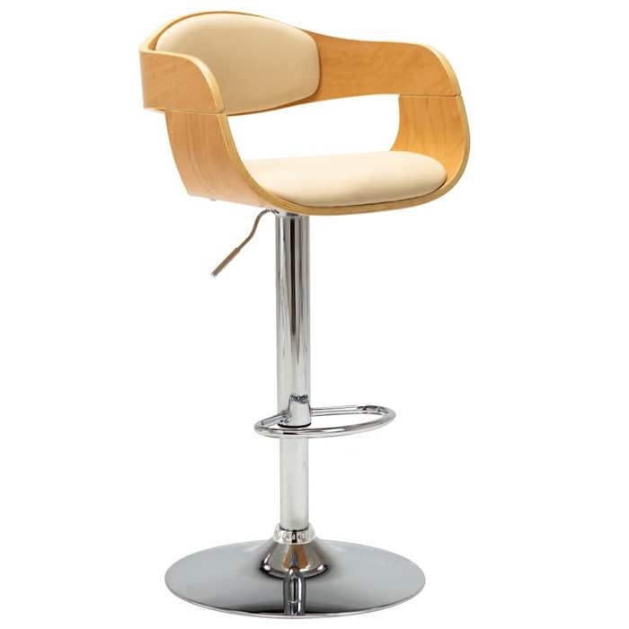 Tabouret de bar - Crème Bois courbé et similicuir - siège ergonomique @2057
