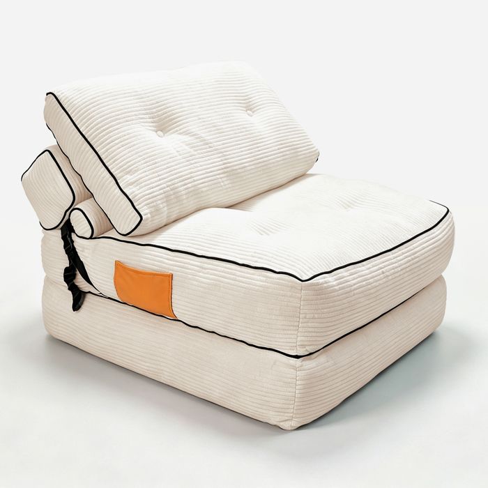 Canapé-lit pliable convertible 90 cm fauteuil de sol lazy sofa en corduroy blanc mousse compressé sous vide JOINERY