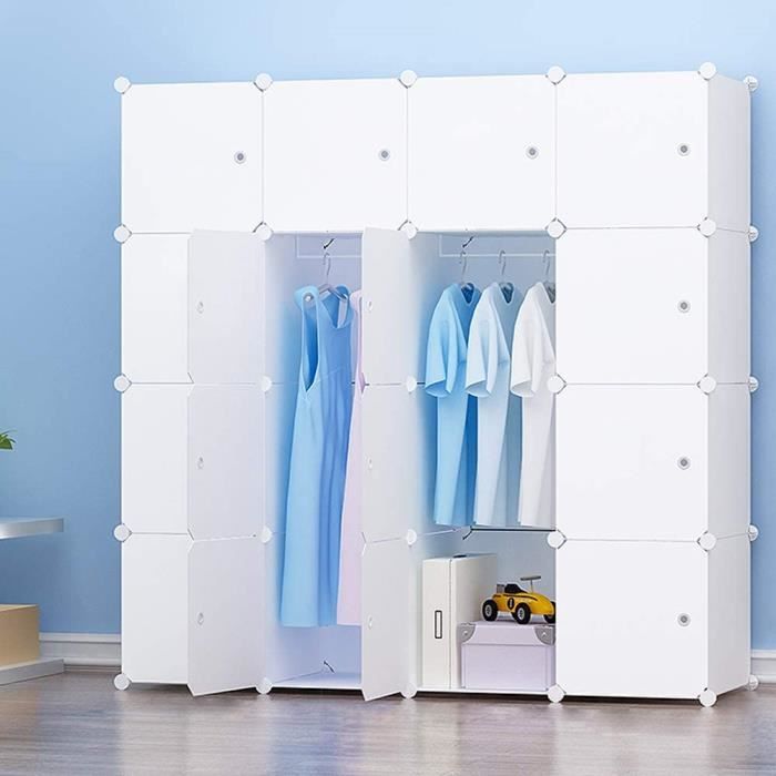 Armoire Penderie 16 Cube, Armoire de Rangement en Plastique avec 2