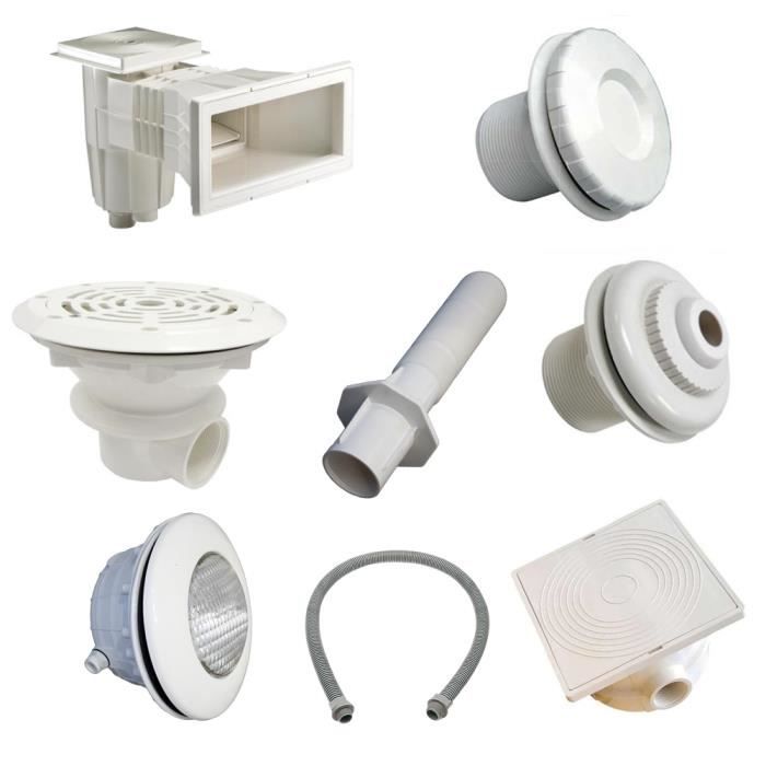 Kit Pièces à Sceller Pour Piscine Enterrée Liner 8x4 M - Inclut Skimmer, Bonde, Buses, Prise Balai Et Traversées