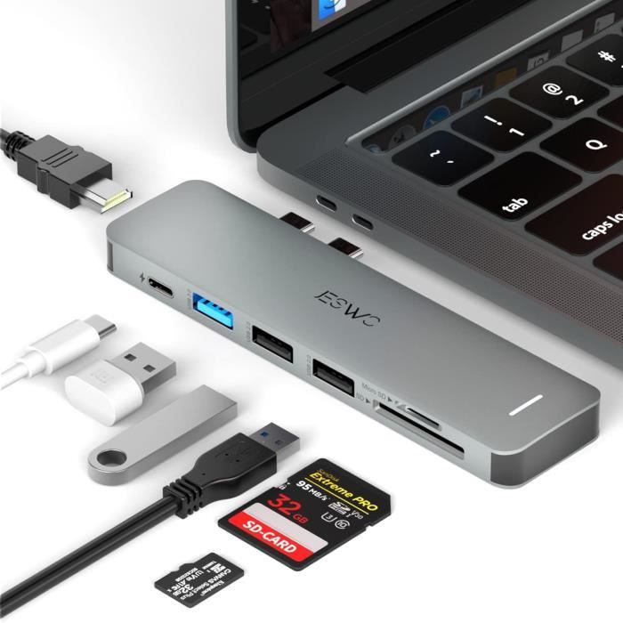 Adaptateur USB C pour Macbook Pro Air M1 Mac, JESWO 7 port Hub USB