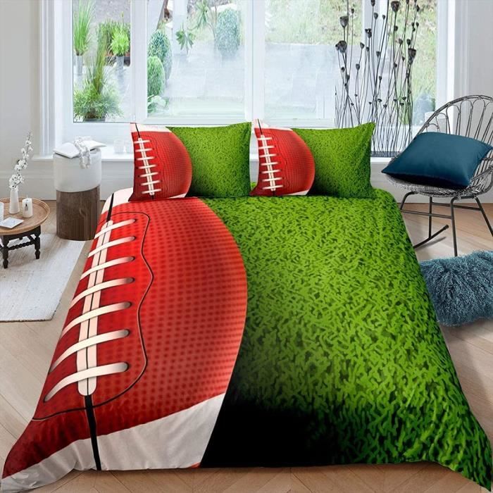 Housse de Couette Rugby Sport Vert, Parure de Lit Imprimée 3D