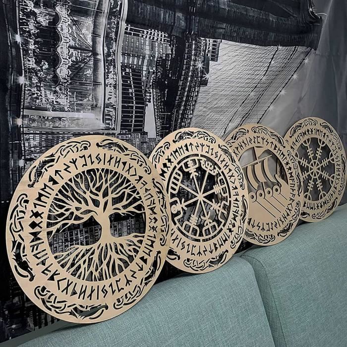 Déco Murale Mythologie Nordique - Lot De 4 Symboles Celtiques (30,5 Cm) - Bois Laser