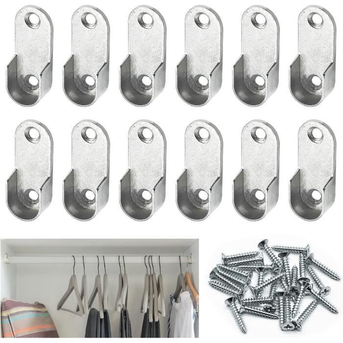 12 Supports Tringle Penderie Métal Ovale Avec Vis - Fixation Robuste Pour Placard Et Garde-Robe