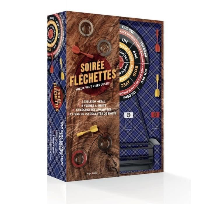 Jeu de fléchettes - Soirée fléchettes - Coffret avec cible en métal, verres shots et fléchettes aimantes
