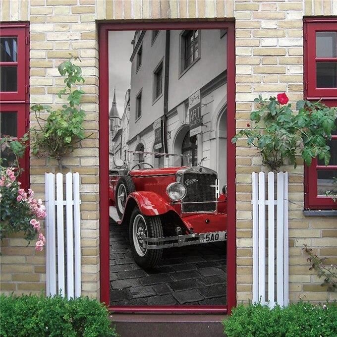 Stickers Porte 3D 77x200cm - Vue Pont En Bois Lac - Trompe L'Oeil Amovible Imperméable