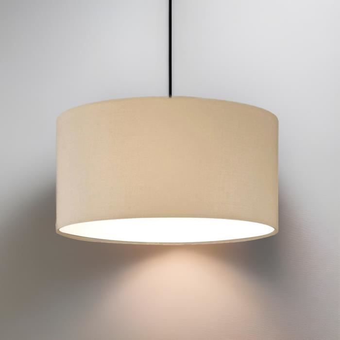 Abat-jour Tambour 20x30cm CGC Lighting - Tissu Blanc Avec Diffuseur Opale - Pour Ampoule E27/B22