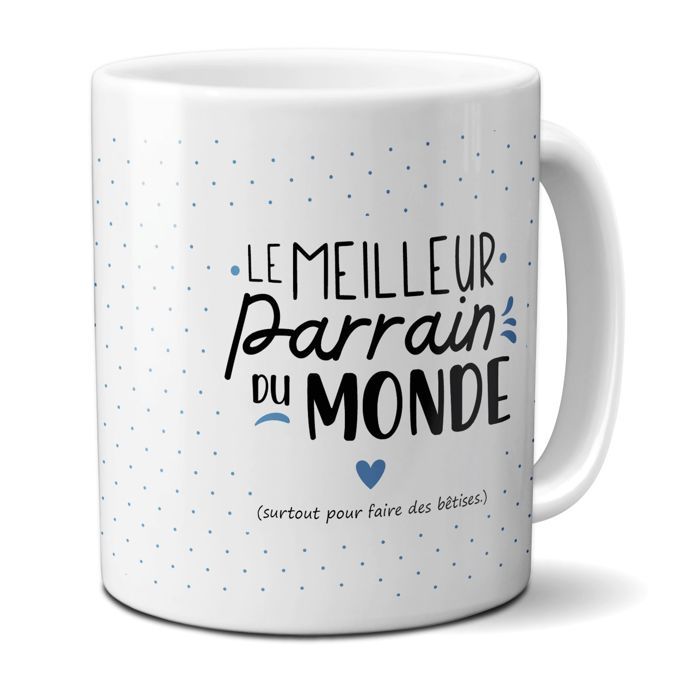 Mug Meilleur Parrain du Monde - Mug céramique blanc et bleu - 33 cl ...