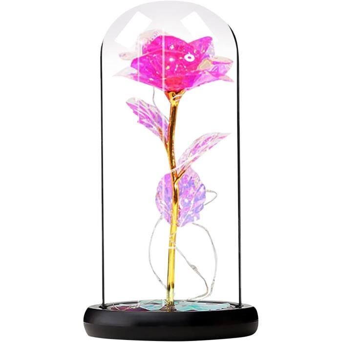Rose Éternelle Sous Cloche Avec LED - Cadeau Saint-Valentin, Fête Des Mères - Décoration Romantique