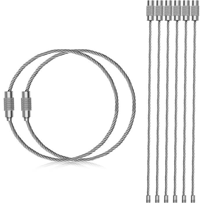 Lot De 10 Porte-clés Câble En Acier Inoxydable - Longueur 150 Mm, Anneau 5 Mm - Neuf