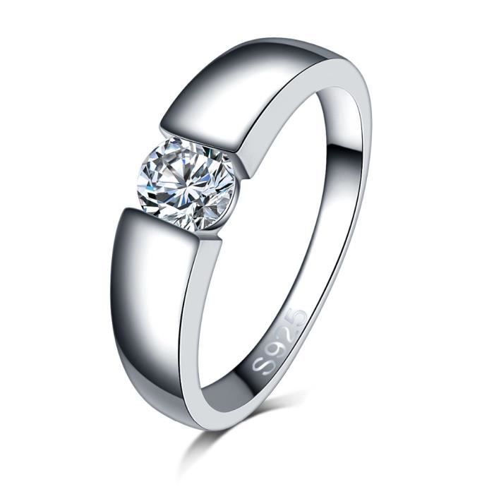 bague solitaire plaqué argent 925