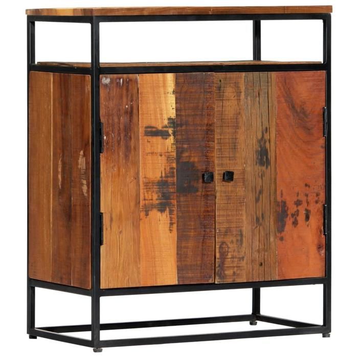 buffet bahut armoire console meuble de rangement laterale 76 cm bois recuperation massif et acier