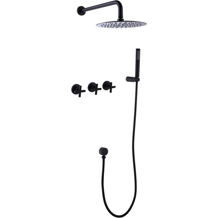 Colonne Douche Encastrable Pommeau de Douche Noir, Douche Encastrable