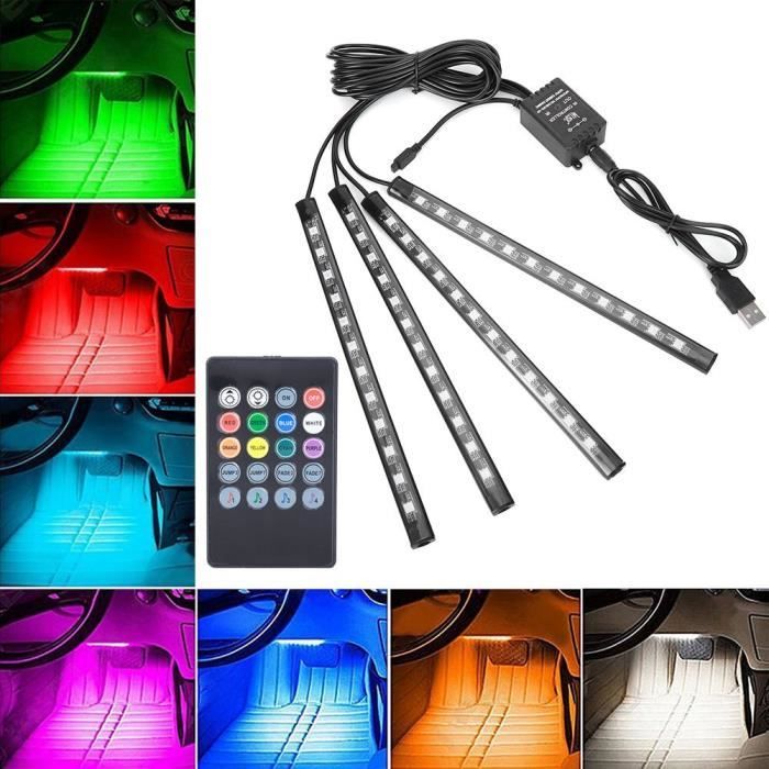 48 Lampe Led Voiture Interieur Eclairage Lumiere Ruban Décoration Atmosphère 8 Couleurs