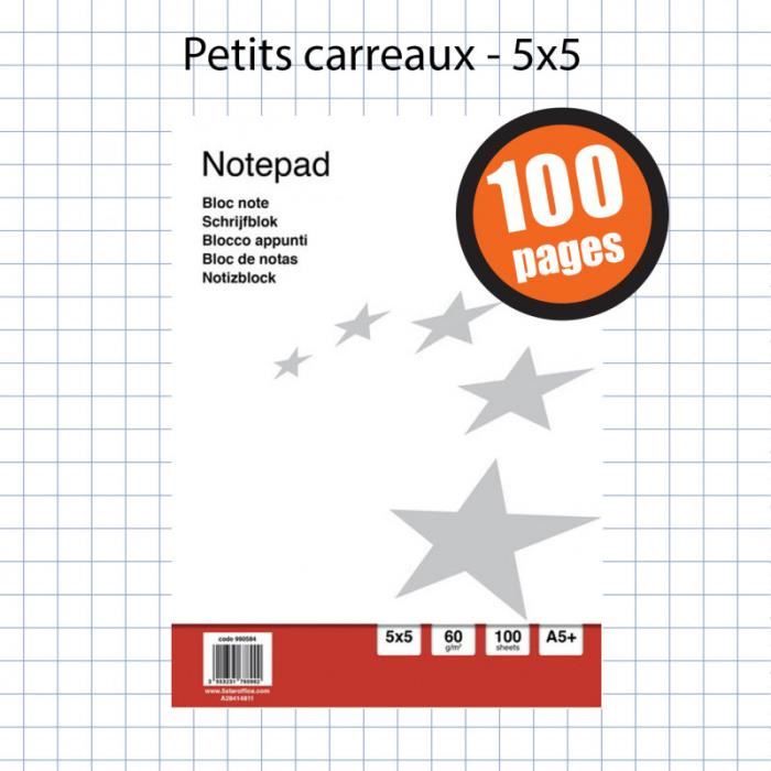 Bloc Notes A5 Petits Carreaux 100 feuilles