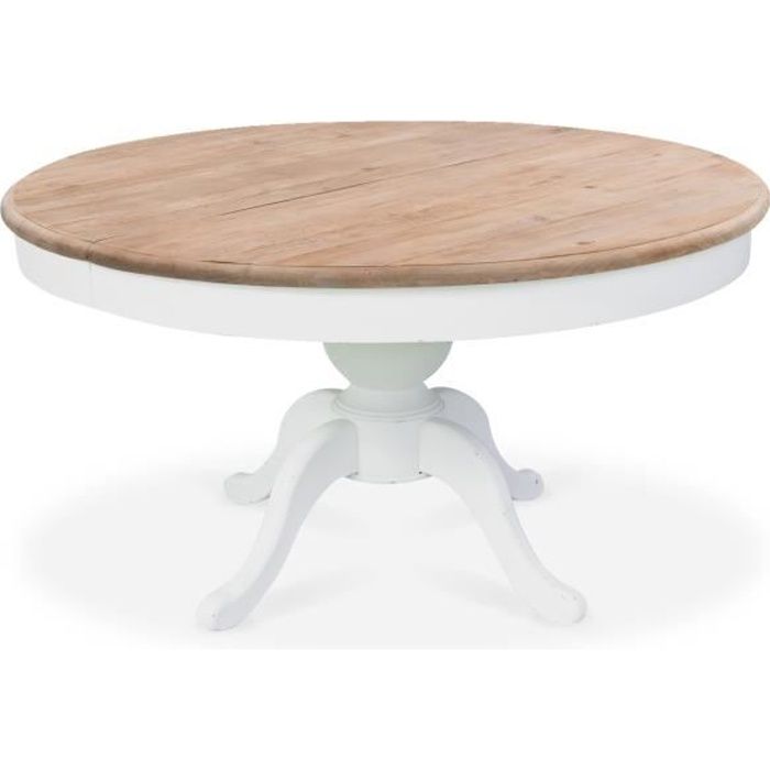Table ronde en bois massif SIDONIE blanc