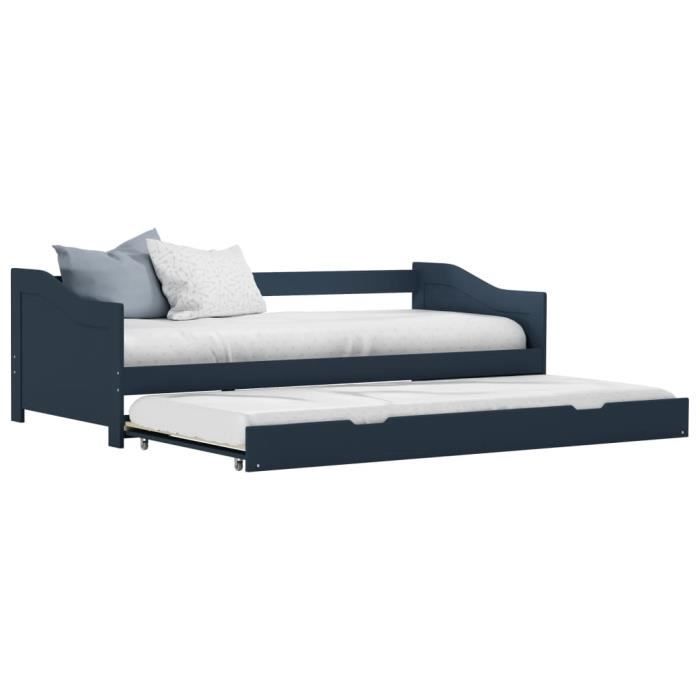 34663&MEUBLE FR* Luxe 1 Personne - Structure de lit adulte TOP - Tendance Cadre de lit extensible Gris Bois de pin 90x200 cm - Poids