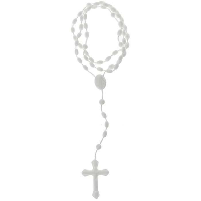 bijoux religieux blanc Chapelet en plastique avec perles lumineuses pour catholicisme pri/ère