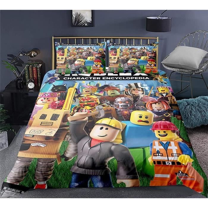 Parure De Lit Simple Roblox - Housse De Couette + 2 Taies D'oreiller 135x200 Cm - Imprimé 3D Dessin Animé