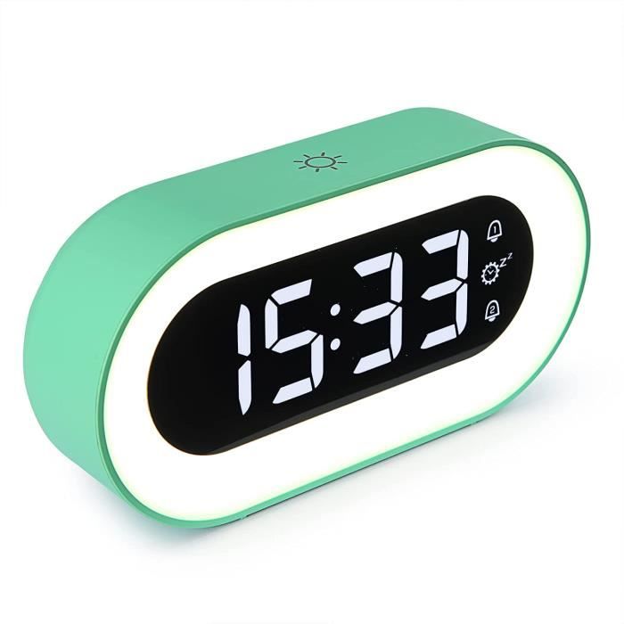 Réveil LED Numérique Avec Contrôle Vocal - Multifonction (alarme, Température, émoticônes) - Batterie 1500 MAh Rechargeable USB - Blanc - 4