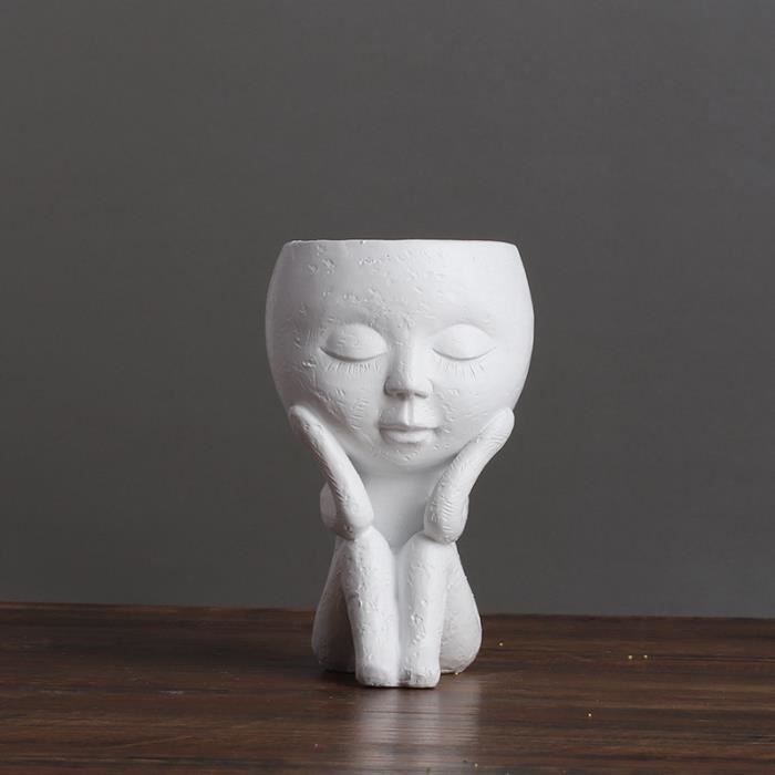 Vase,Filles Visage Tête Figurine Pot De Fleur Plante Succulente Résine Pots Jardin Plante