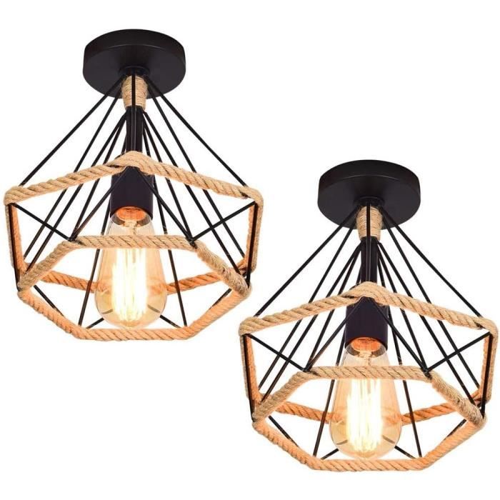 Plafonnier En Corde De Chanvre, Plafonnier Industriel En îlot De Cuisine Rustique, Lustres Rétro Créatifs, Suspension En Fer Jute Vintage Avec Abat-jour Portable (taille: 40CM