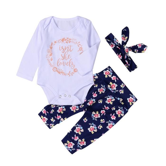 Bebe Fille Imprime Floral Manches Longues Barboteuse Pantalons Vetements Ensemble Tenue Avec Bandeau 6 12 Mois Prix Pas Cher Cdiscount