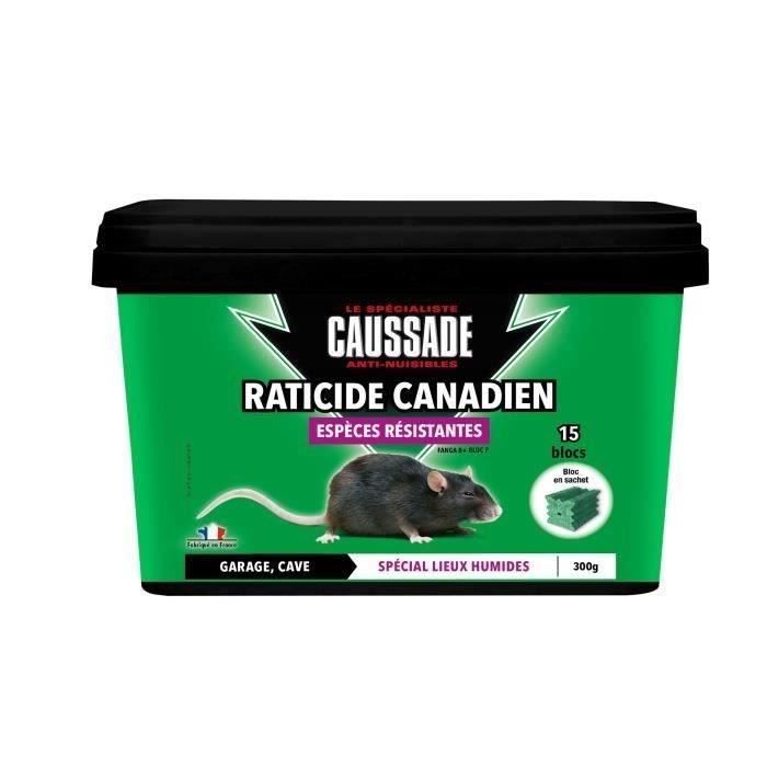 CAUSSADE CARBL300N Raticide Canadien, Anti Rats & Souris, 15 Blocs, Lieux  Humides, Garage Cave, 300g